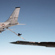 A Lockheed SR-71 takes on fuel from a Boeing KC-135Q during a flight in 1983 (US Air Force)